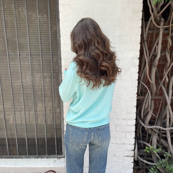 Vtg y2k light blue white stag mock neck sweater sz XL - Picture 4 of 6